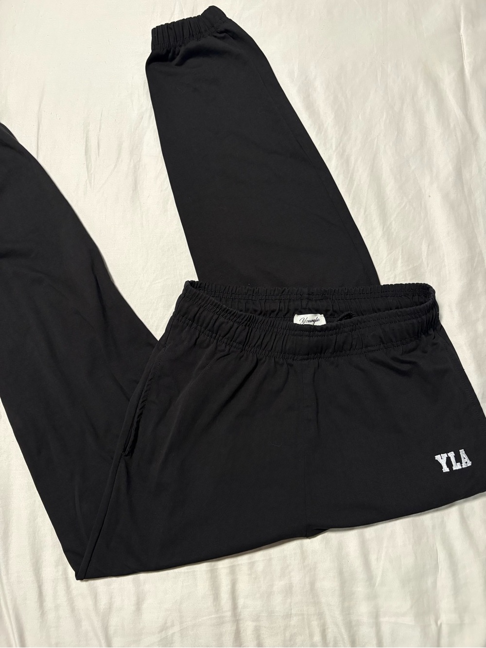YoungLA Black Track Joggers with White YLA Logo